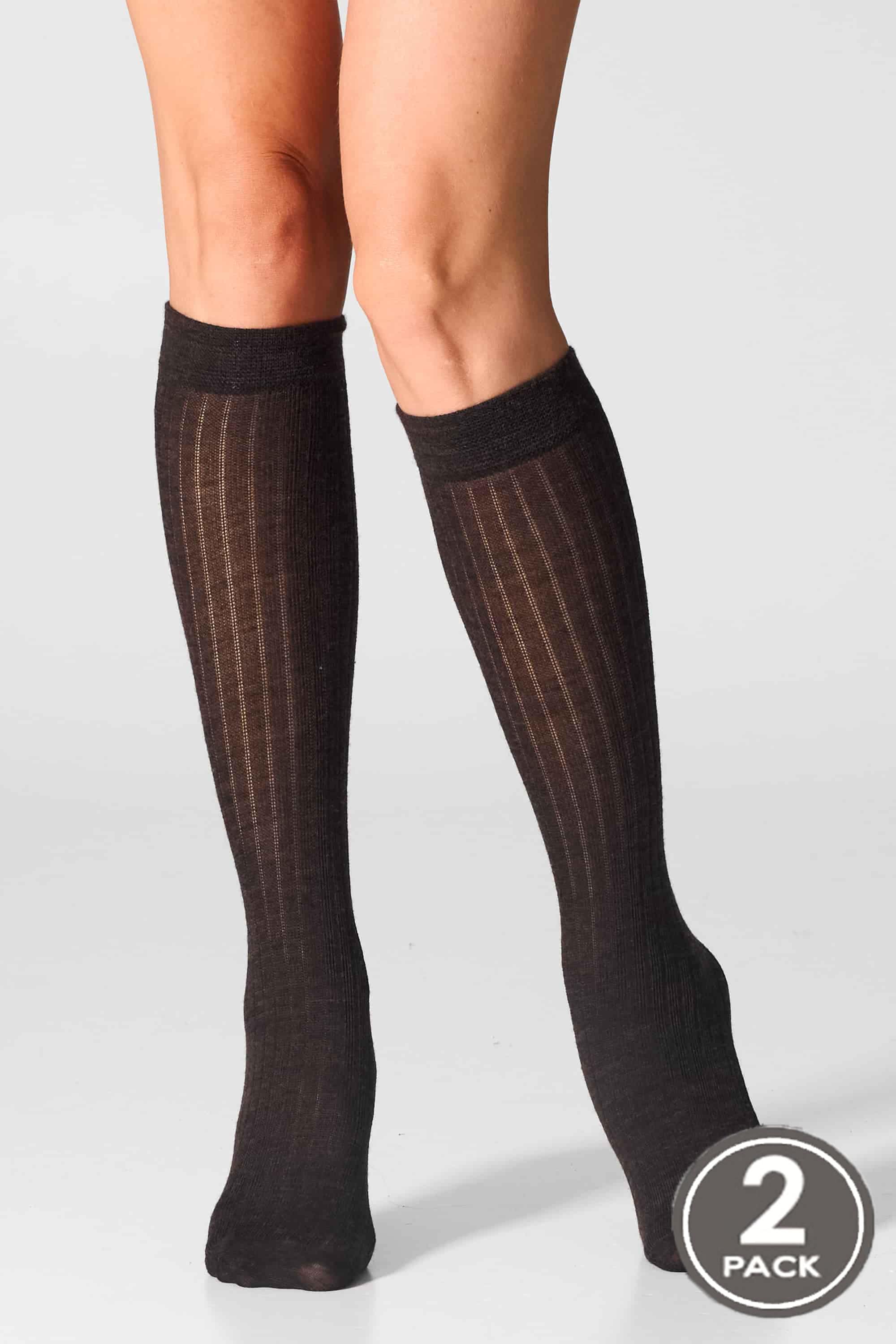 Гольфиі вовняні для жінок Legs KW22 Knee high wool merino (2 пари) браун меланж-image