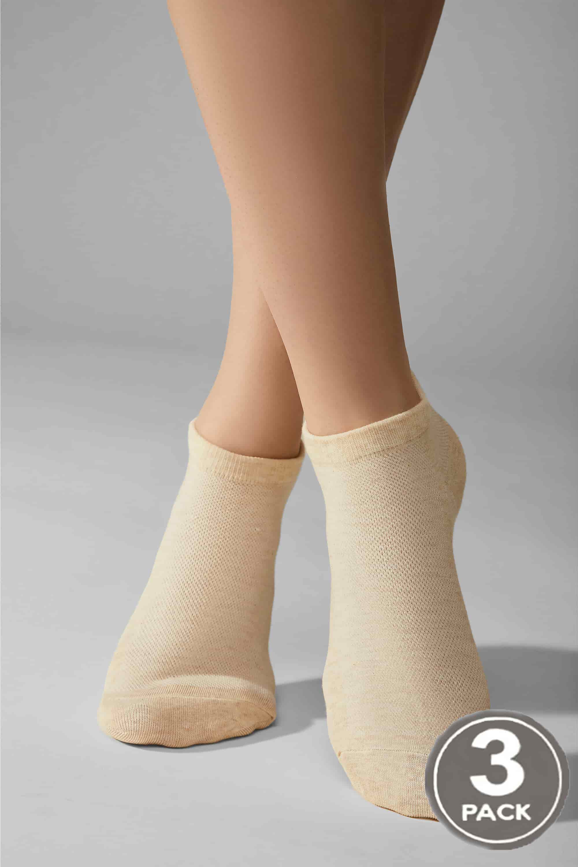 Cotton socks for women Legs 8 Socks cotton mesh low (3 pack) beige/grey/peach-image