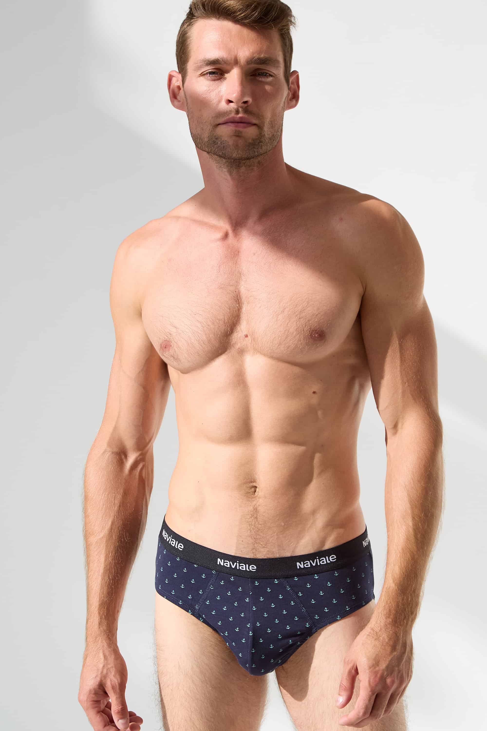 Underpants slips for men Naviale MU202-02 Sierra dark blue with anchors-image