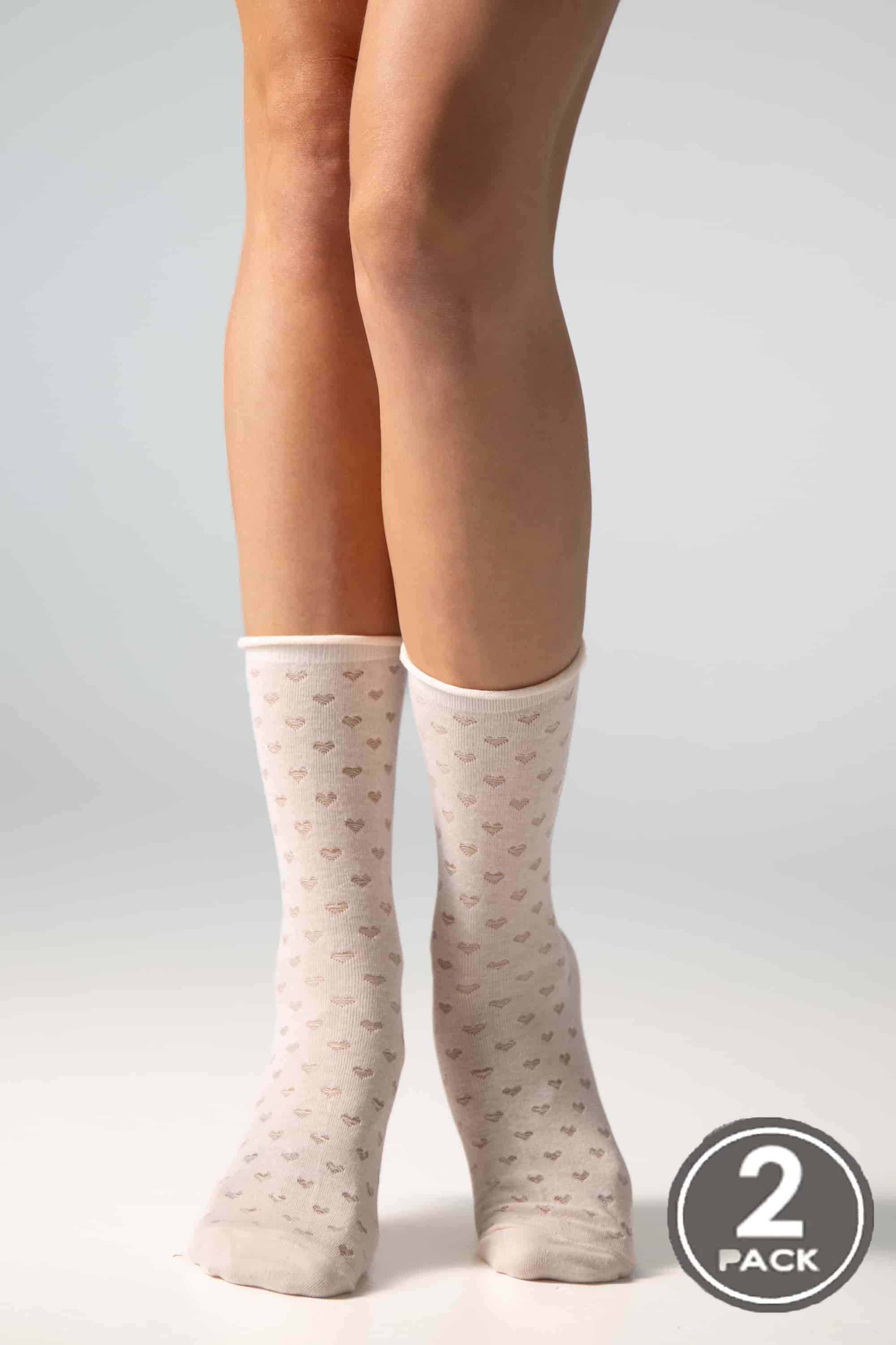 Cotton socks long for women Legs G17 Socks cotton heart (2 пари) (2 pack) pudra/latte-image
