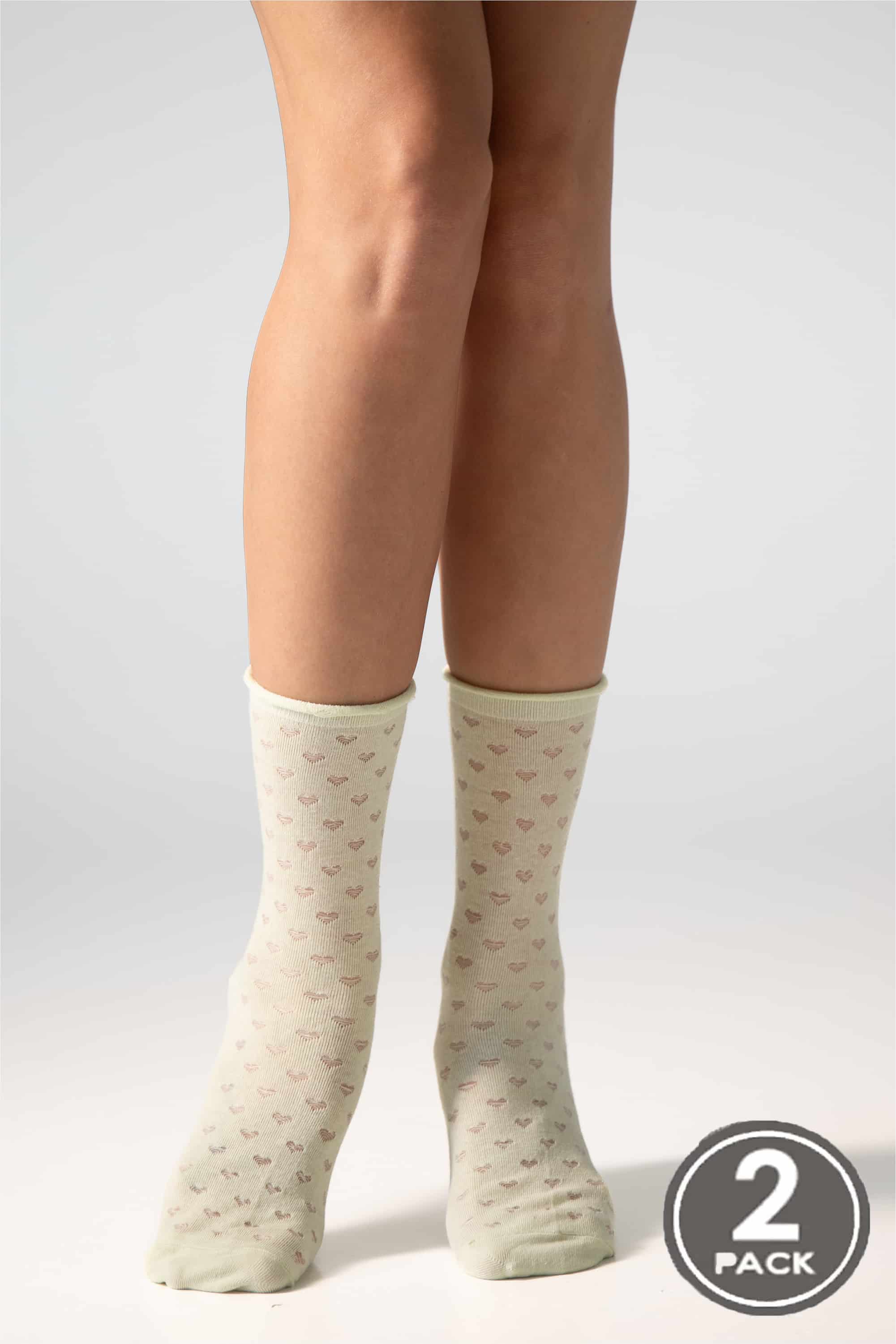 Cotton socks long for women Legs G17 Socks cotton heart (2 пари) (2 pack) cream/green tea-image