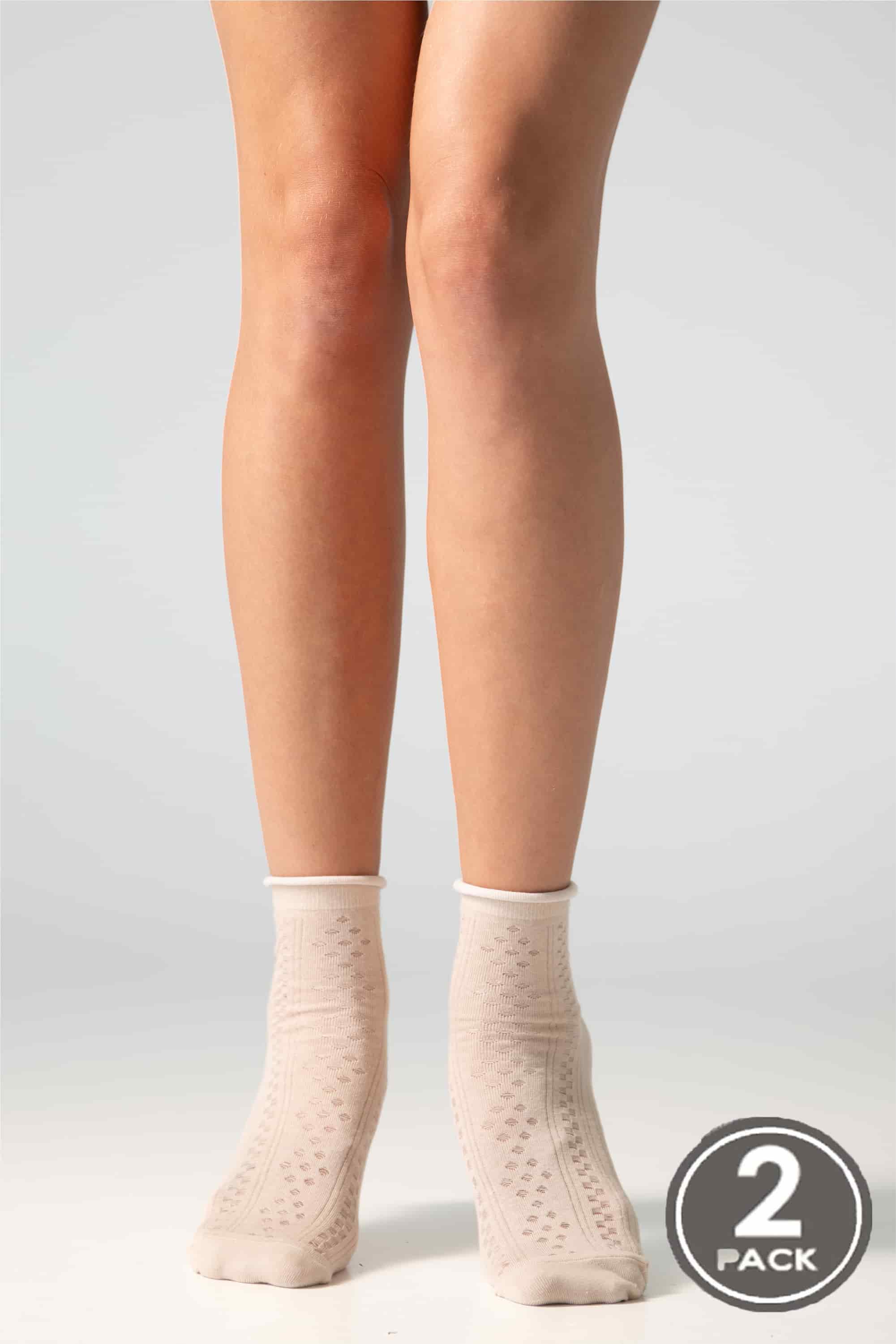 Cotton socks long for women Legs G16 Cotton rhomb (2 pack) cream/beige-image