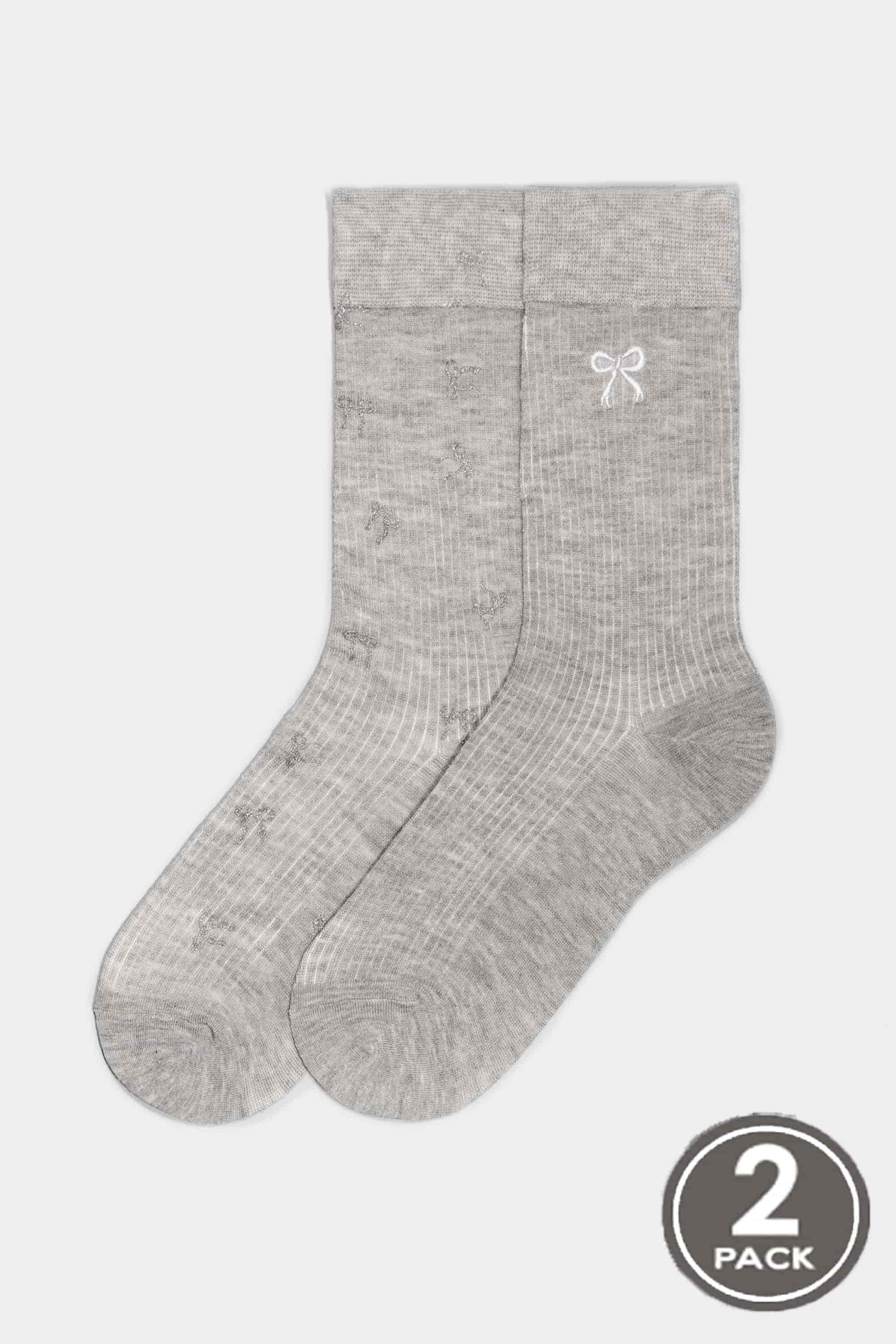 Bamboo socks long for women Legs G18 Bamboo bow grey-image