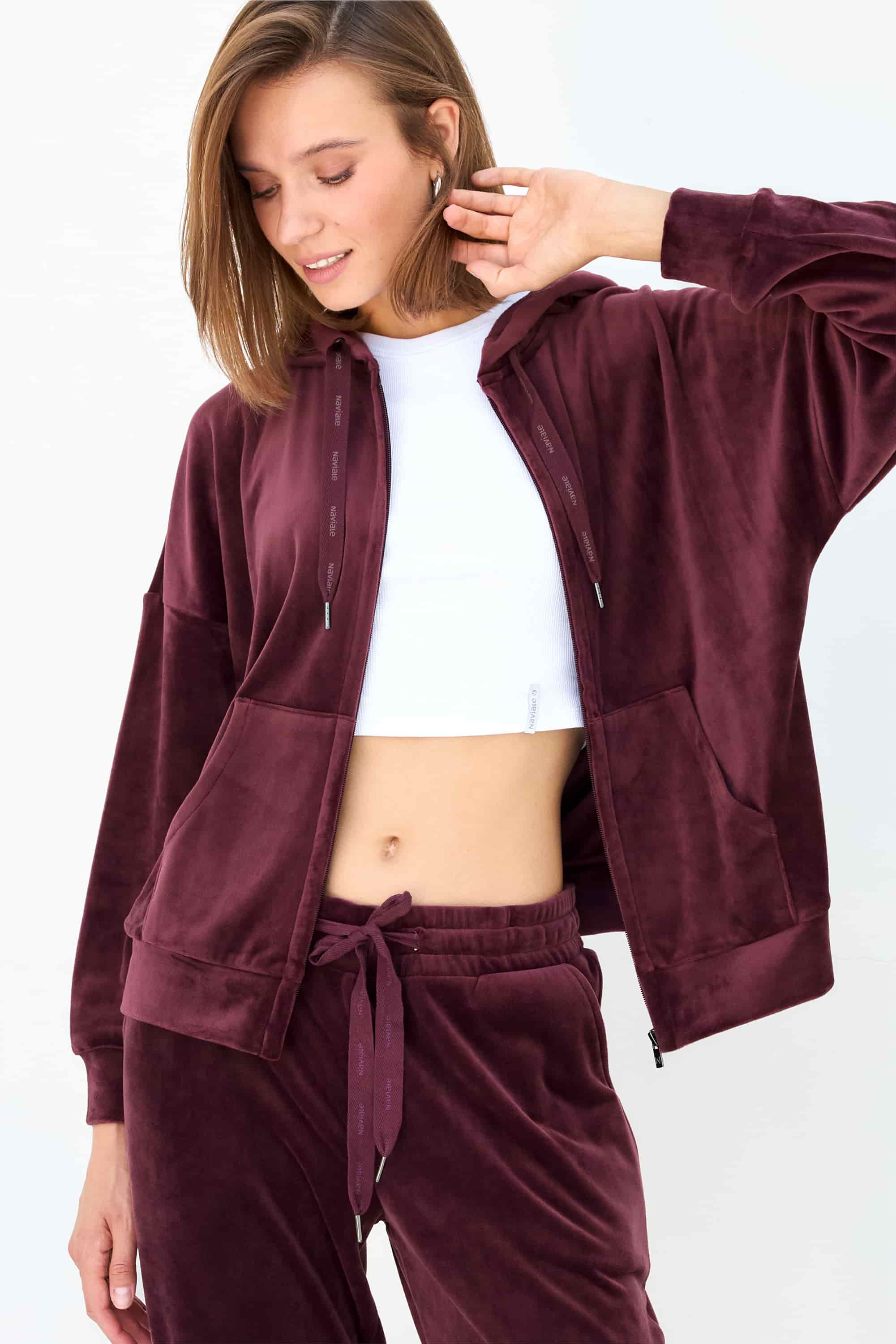 Hoodie for women Naviale LH330-06 Brugge velour burgundy-image