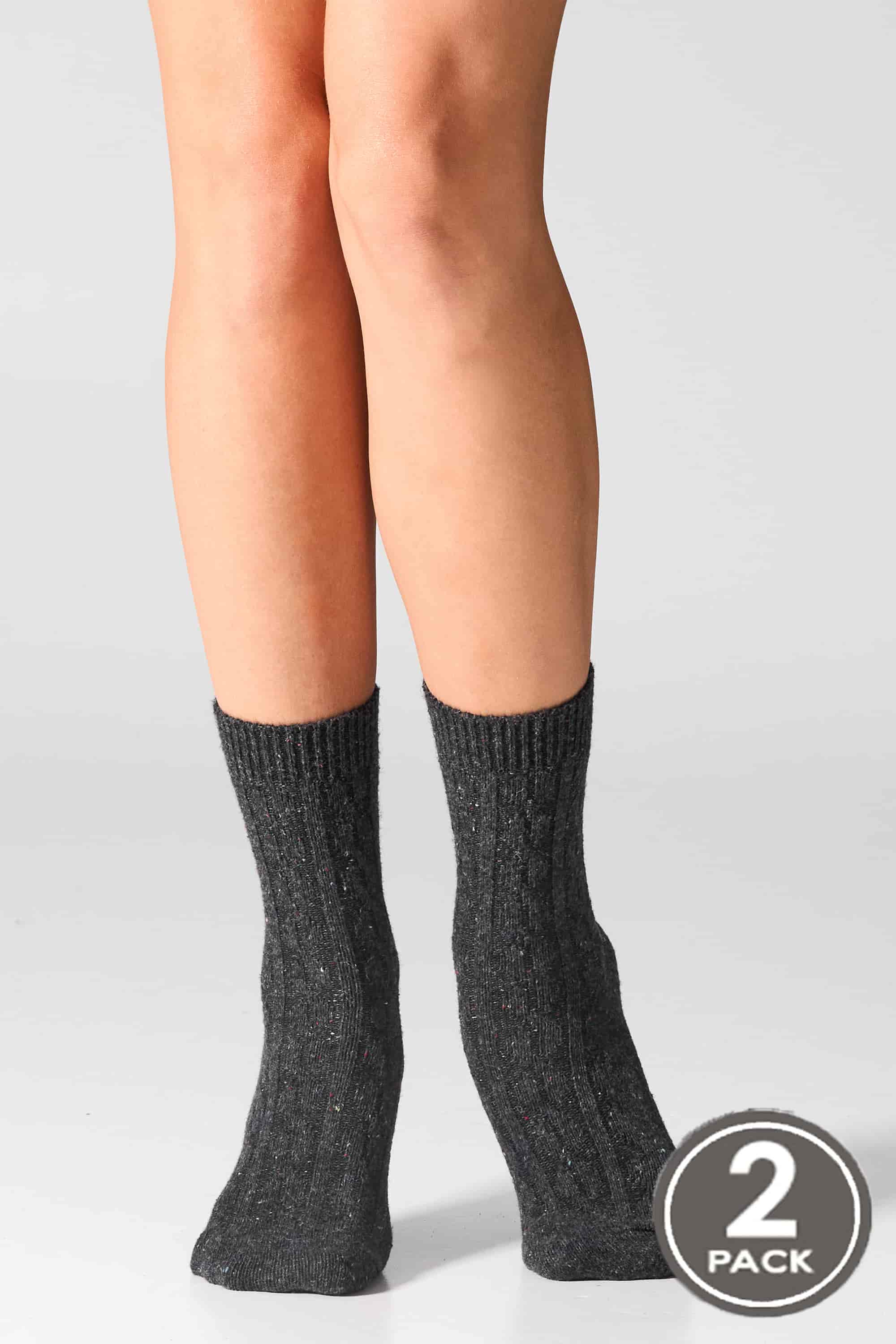 Шкарпетки вовняні довгі для жінок Legs W27 Warm dots (2 пари) карамель/антрацит-image