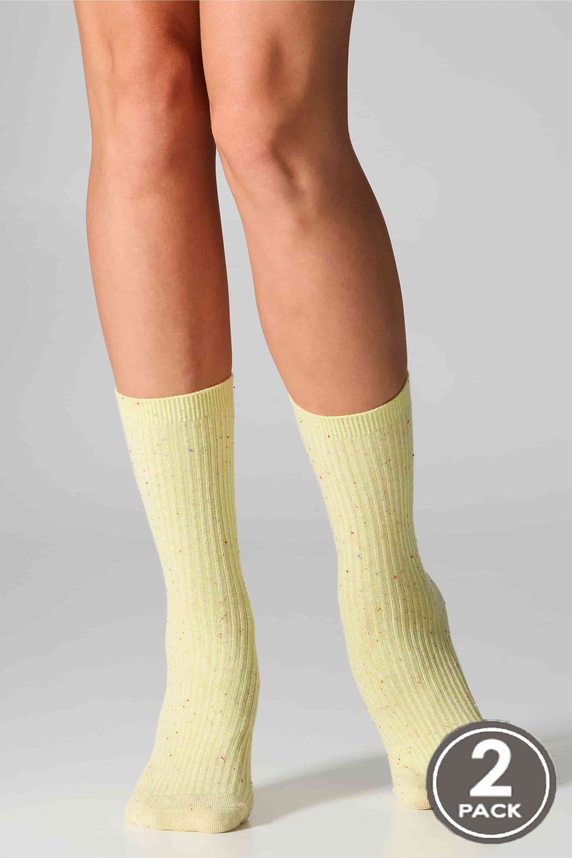 Cotton socks long for women Legs G19 Cotton rib dots (2 pack) green/yellow-image