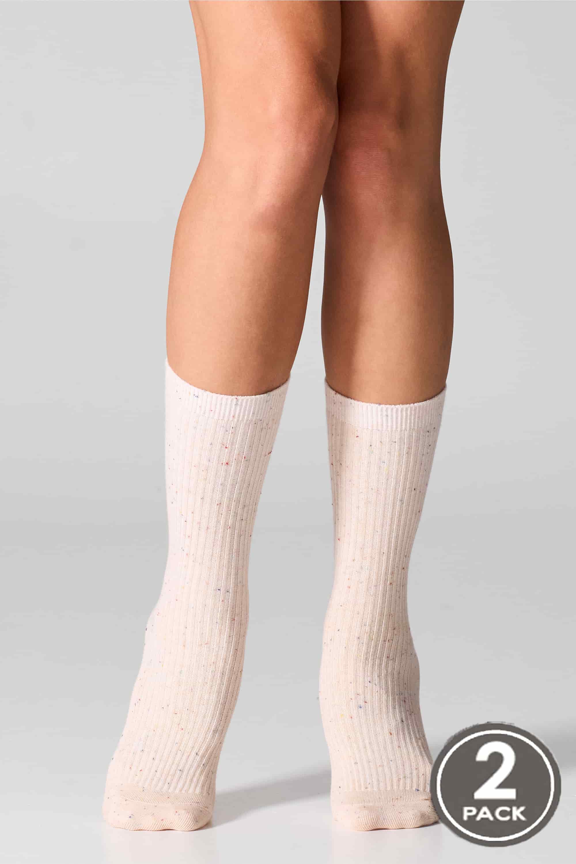 Cotton socks long for women Legs G19 Cotton rib dots (2 pack) beige/peach-image
