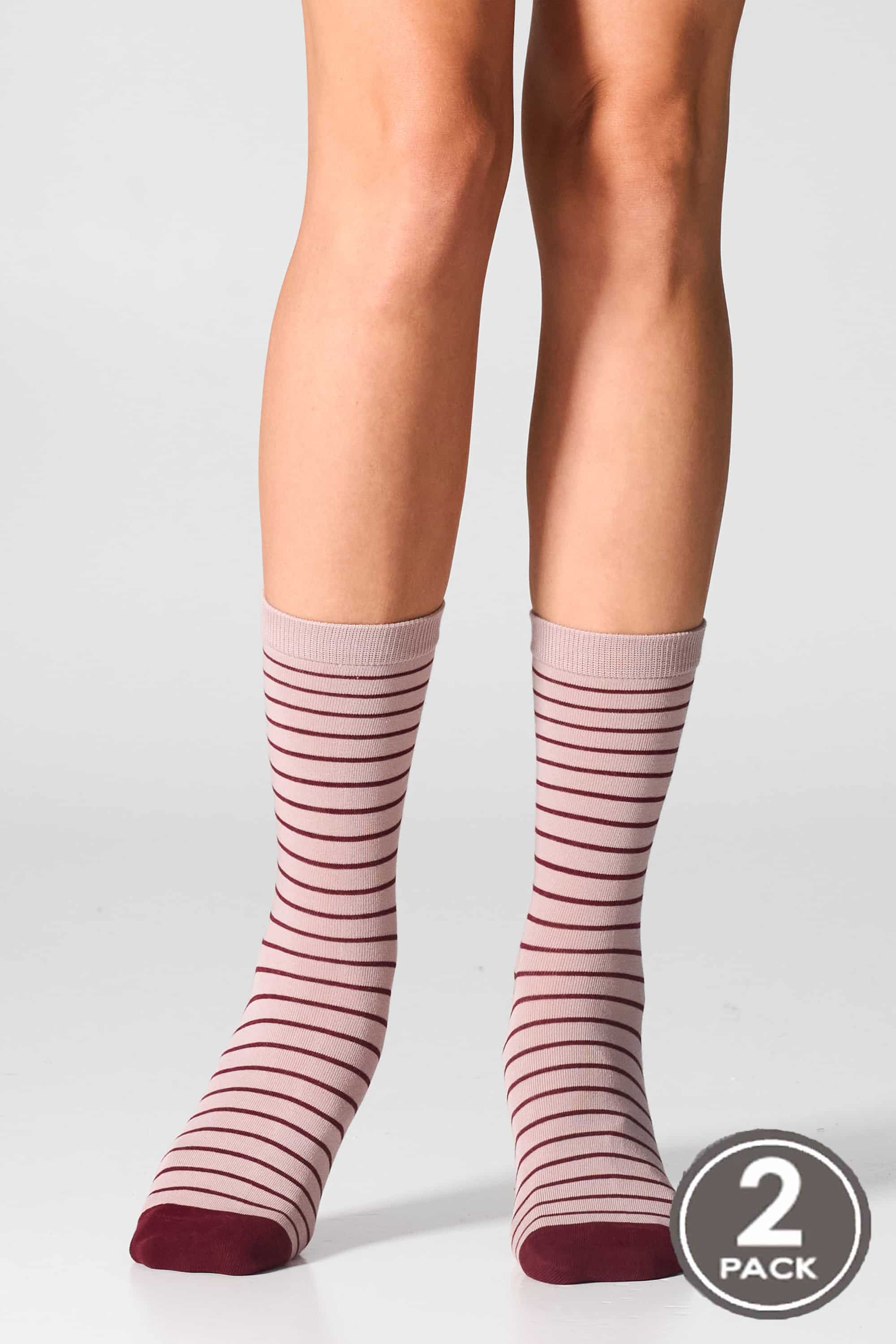 Cotton socks long for women Legs G20 Cotton stripes dots (2 pack) burgund/taupe-image