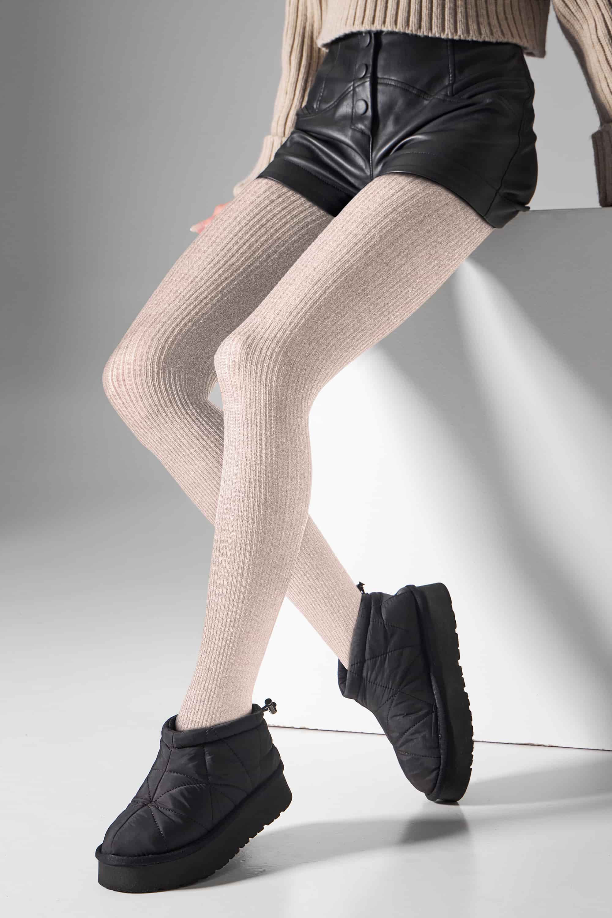 Patterned tights for women Legs L2010 Wool merino beige melange-image